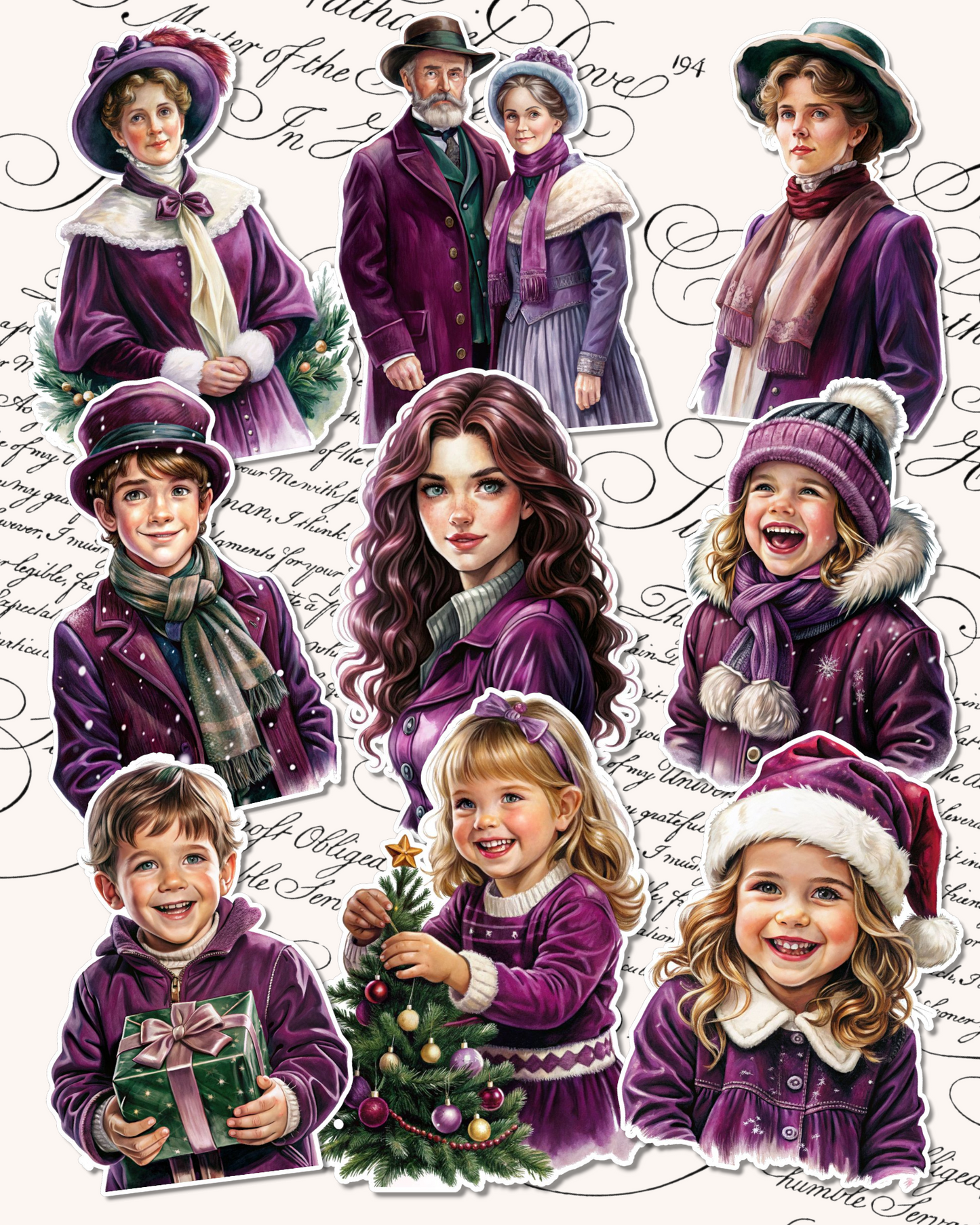 Vintage Christmas family stickersfor journaling| Scrapbooking | Crafts| Hand Arts •