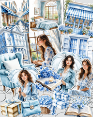 Lot de 17 Soft and delicate sky-blue winter vibes  stickers  for journaling| Scrapbooking | Crafts| Hand Arts •