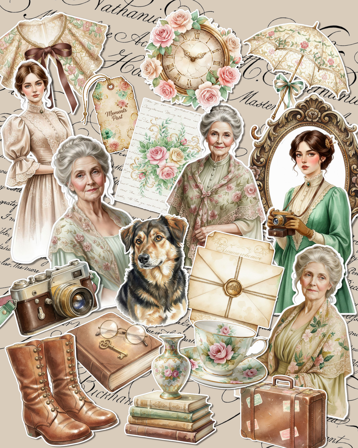 Lot of 17 Vintage Memories Stickers for journaling| Cards  | Scrapbooking | Crafts |HandArts.