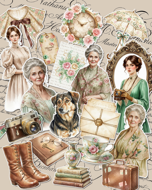 Lot of 17 Vintage Memories Stickers for journaling| Cards  | Scrapbooking | Crafts |HandArts.