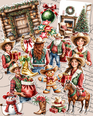 Lot of 17 Festive cowboy-themed Christmas stickers for journaling| Scrapbooking | Crafts| Hand Arts •
