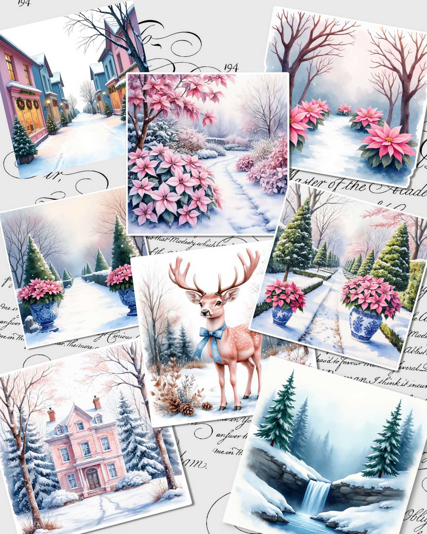 Set of beautiful pink winter Stickers views for journaling , scrapbooking, Crafts, HandArts.
