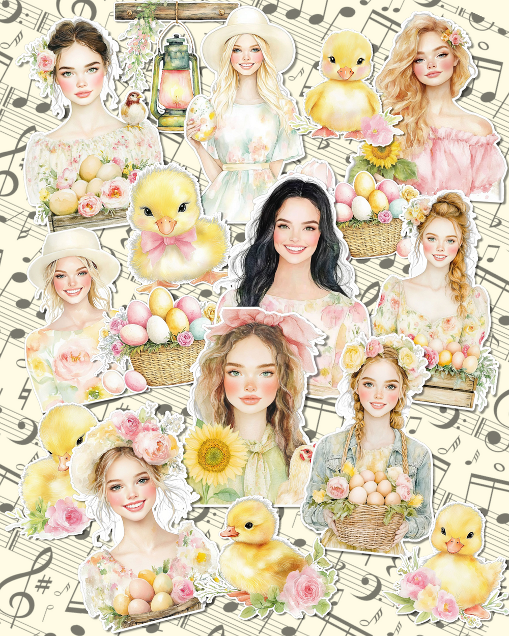 Lot de 17 stickers yellow easter for spring for journaling| Scrapbooking | Crafts| Hand Arts •