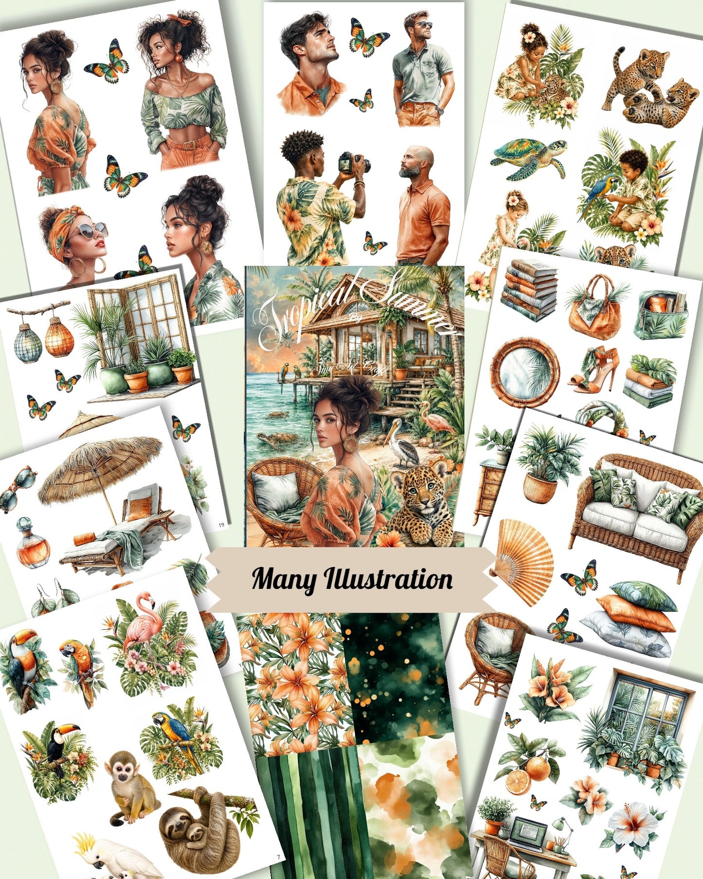 Tropical Summer – 20 Pages of Exotic Beauty, Tropical Wildlife & Island Paradise for journaling ,Scrapbooking, Crafts,HandArts.