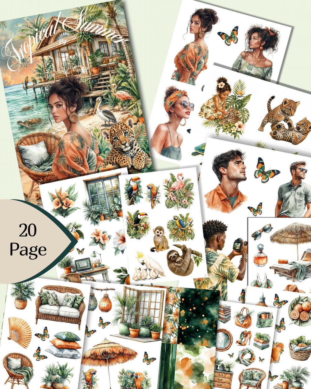 Tropical Summer – 20 Pages of Exotic Beauty, Tropical Wildlife & Island Paradise for journaling ,Scrapbooking, Crafts,HandArts.