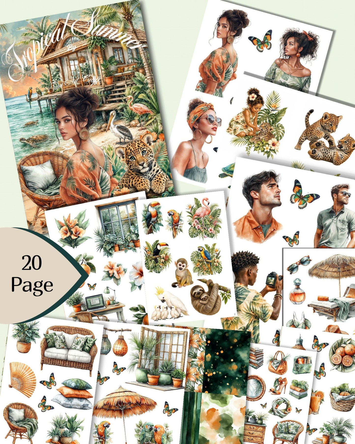 Tropical Summer – 20 Pages of Exotic Beauty, Tropical Wildlife & Island Paradise for journaling ,Scrapbooking, Crafts,HandArts.