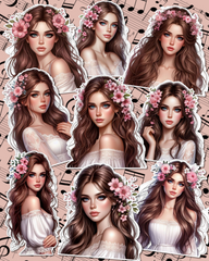 Set of Beautiful girls with flowers in hair  for journaling , le scrapbooking, Crafts, HandArts.