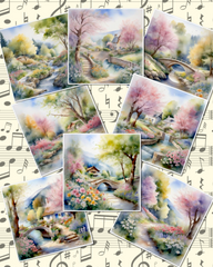 Set of photos Stickers of beautiful natural views in water color  for journaling , scrapbooking, Crafts, HandArts.