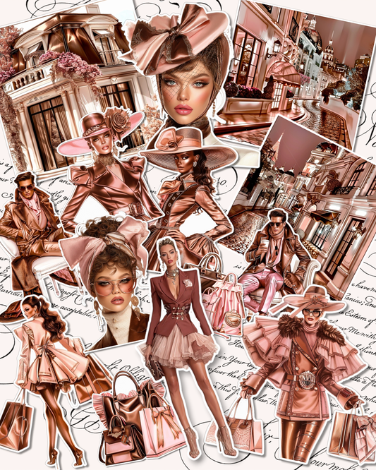 Lot de 17 stickers Fashion in Paris  for journaling| Scrapbooking | Crafts| Hand Arts •