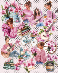 Lot de 17 stickers rose spring for journaling| Scrapbooking | Crafts| Hand Arts •