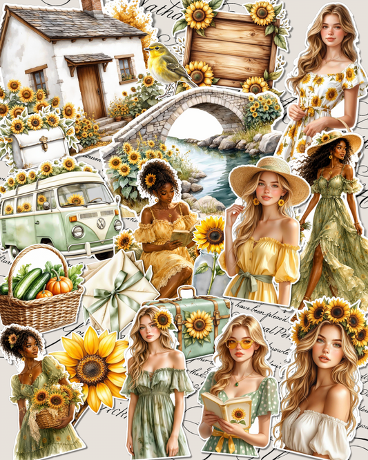 Lot of dreamy sunflower cottagecore stickers for  | Scrapbooking | Artisanat| Arts de la main •