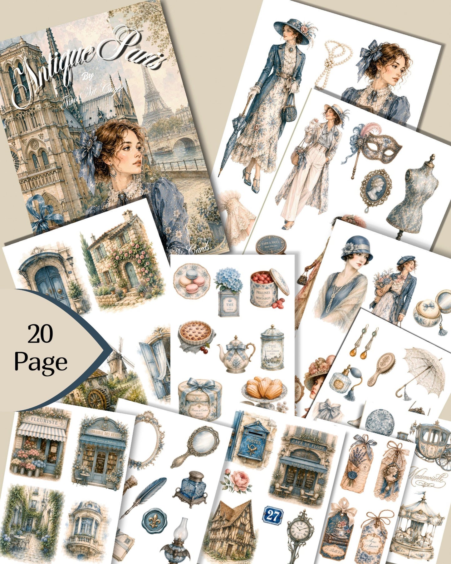 Antique Paris – 20 Pages of Vintage Elegance, Parisian Romance & Timeless Charm for Journaling, Scrapbooking, Crafts & HandArts