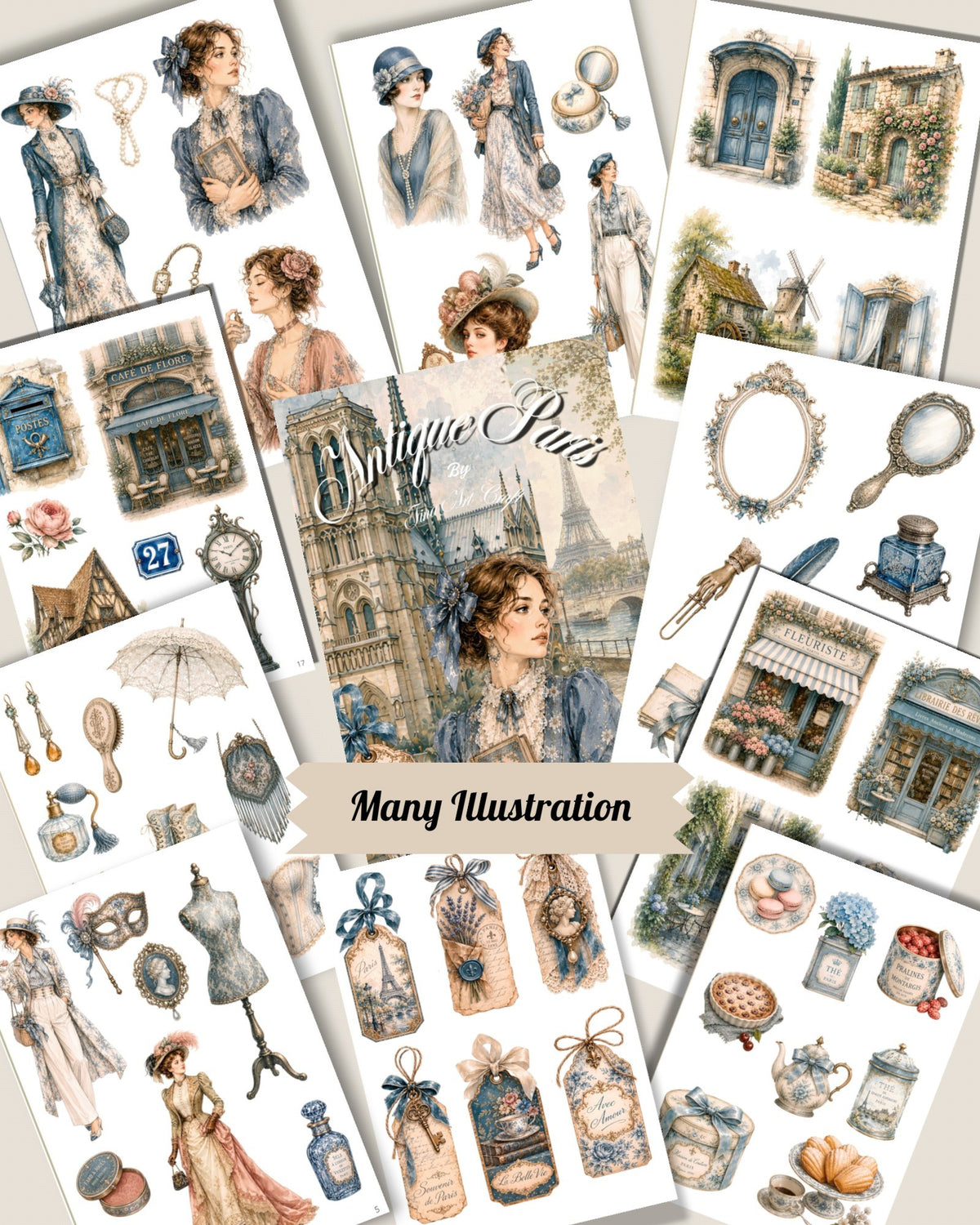 Antique Paris – 20 Pages of Vintage Elegance, Parisian Romance & Timeless Charm for Journaling, Scrapbooking, Crafts & HandArts
