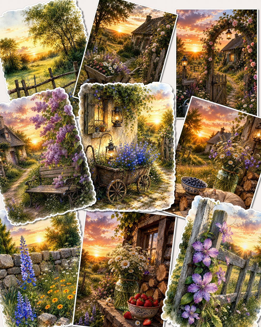 Set of 9  beautiful cozy views for journaling, Scrapbooking, Crafts, Cards, Hand Arts.