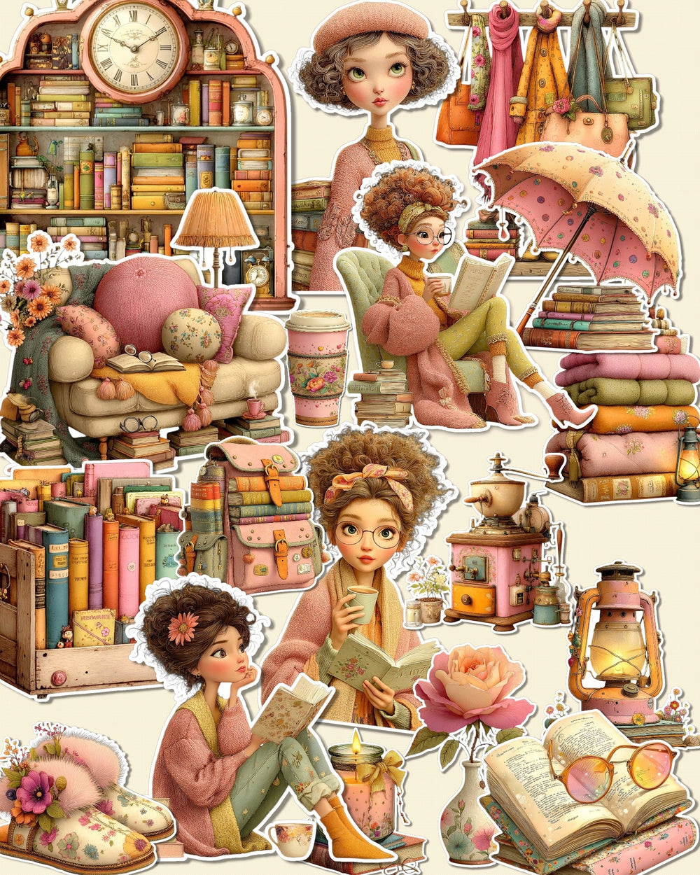 Lot de 17 secret Cozy Book Nook stickers for journaling| Scrapbooking | Crafts| Hand Arts •