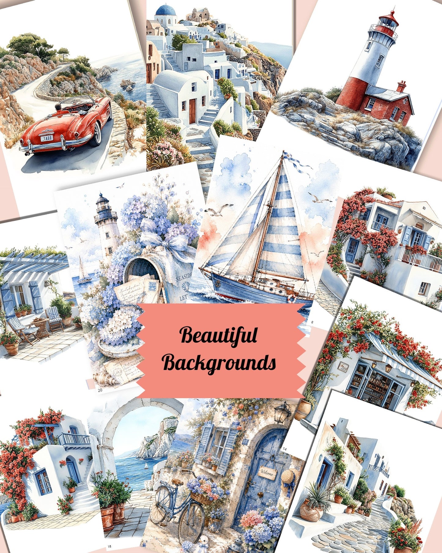 Hello Summer – 20 Pages of Coastal Beauty, Mediterranean Charm & Seaside Dreams for Journaling, Scrapbooking, Crafts & HandArts