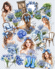 Lot de 17 stickers Blue spring for journaling| Scrapbooking | Crafts| Hand Arts •