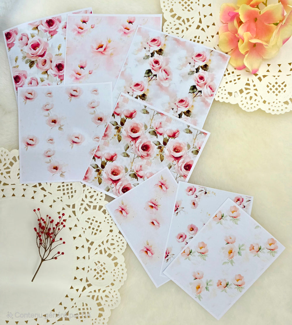 Set of 8 Beautiful Floral Background Papers – Perfect for Journaling, Scrapbooking, and Crafts