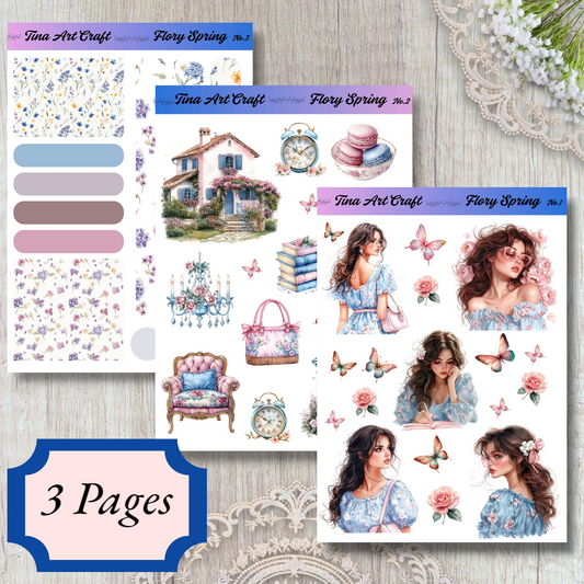 Flory Spring – 3 Sheets of Whimsical Floral Beauty for journaling, Scrapbooking, Crafts, HandArts.