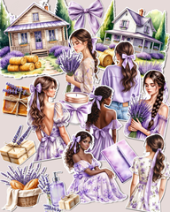Lot de 17 stickers lavender summer for journaling| Scrapbooking | Crafts| Hand Arts •