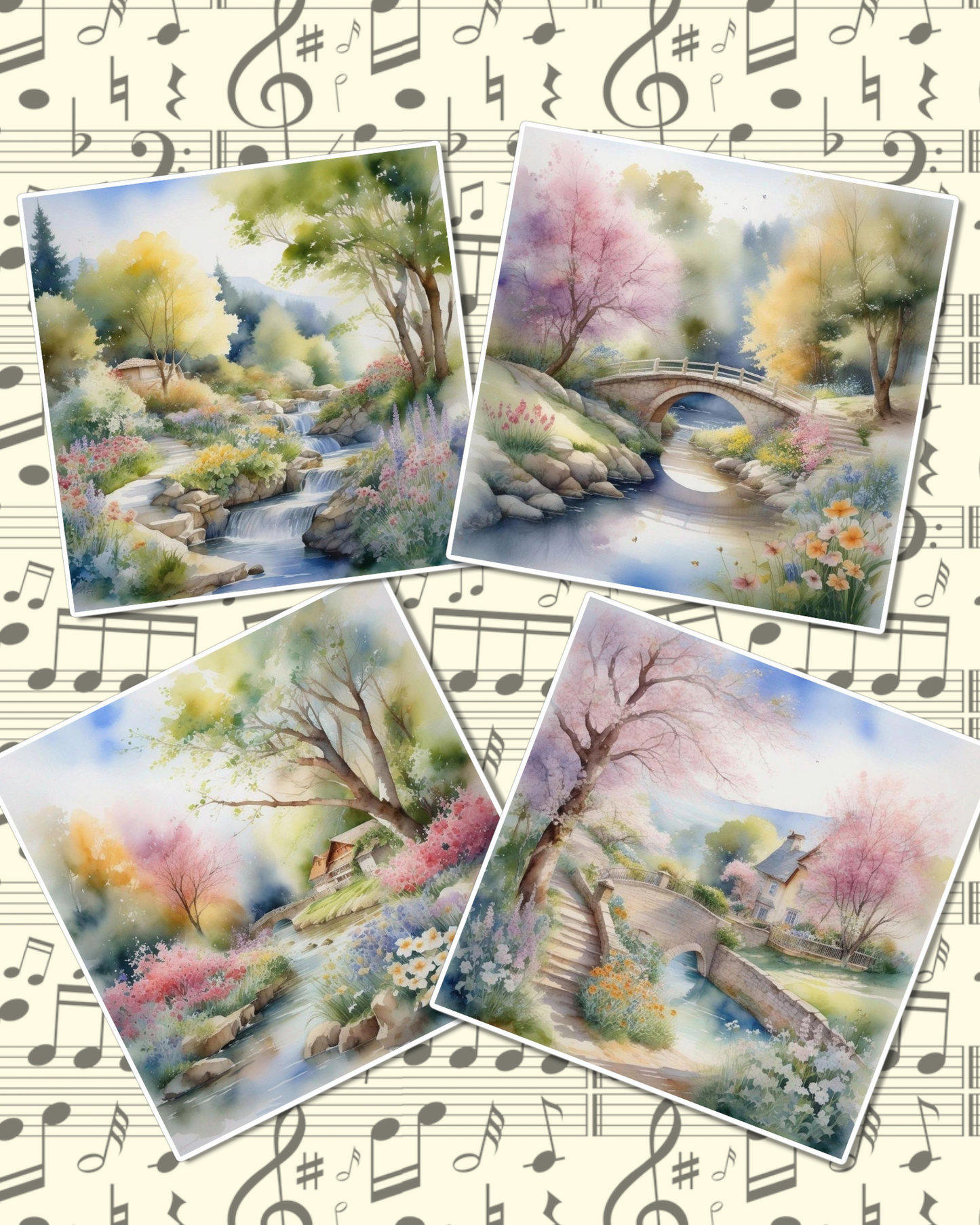 Set of photos Stickers of beautiful natural views in water color  for journaling , scrapbooking, Crafts, HandArts.