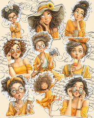 Adorable hand-drawn girls full of charm, cozy vibes, and playful expressions for journaling ,scrapbooking,Crafts, HandArts.