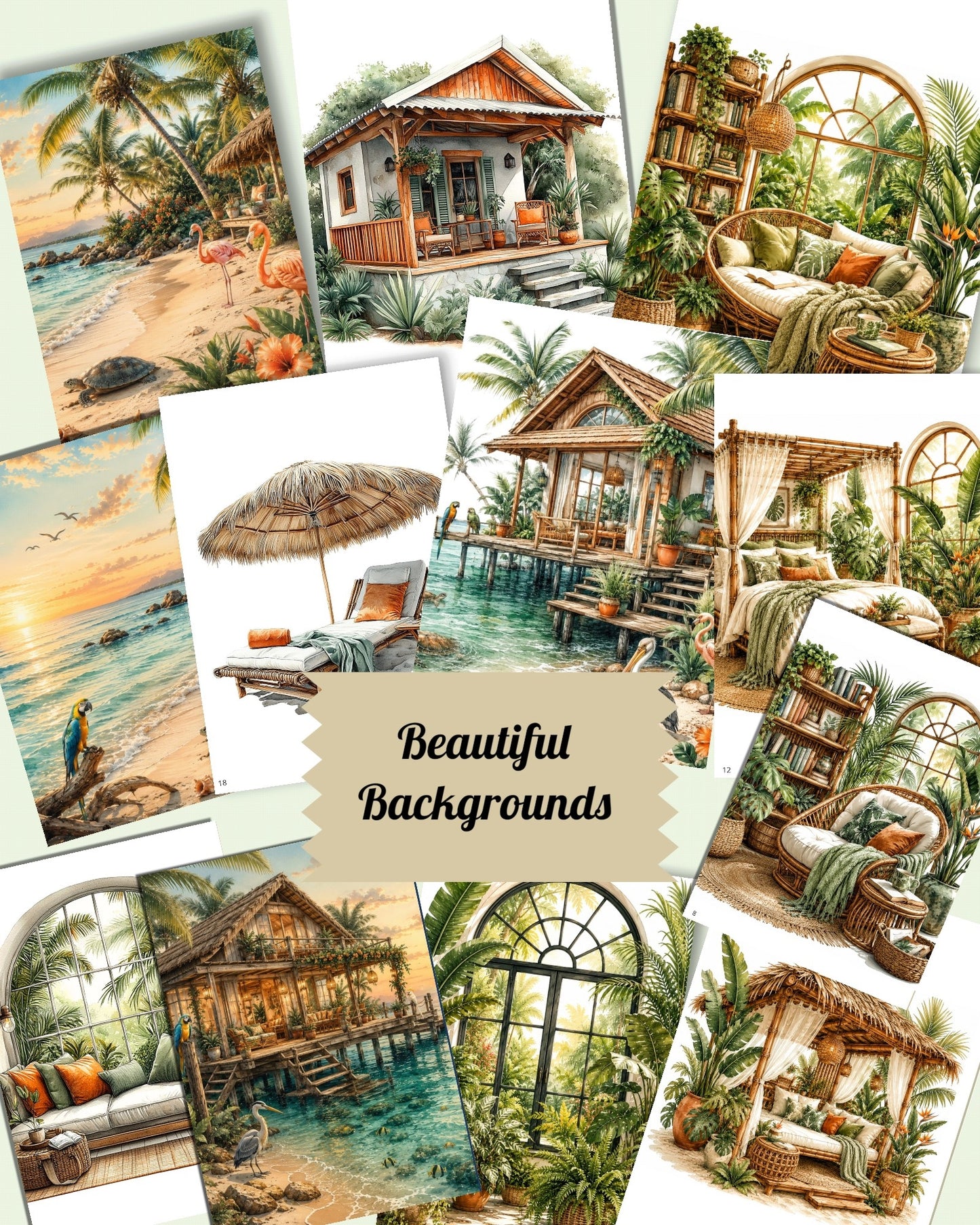 Tropical Summer – 20 Pages of Exotic Beauty, Tropical Wildlife & Island Paradise for journaling ,Scrapbooking, Crafts,HandArts.