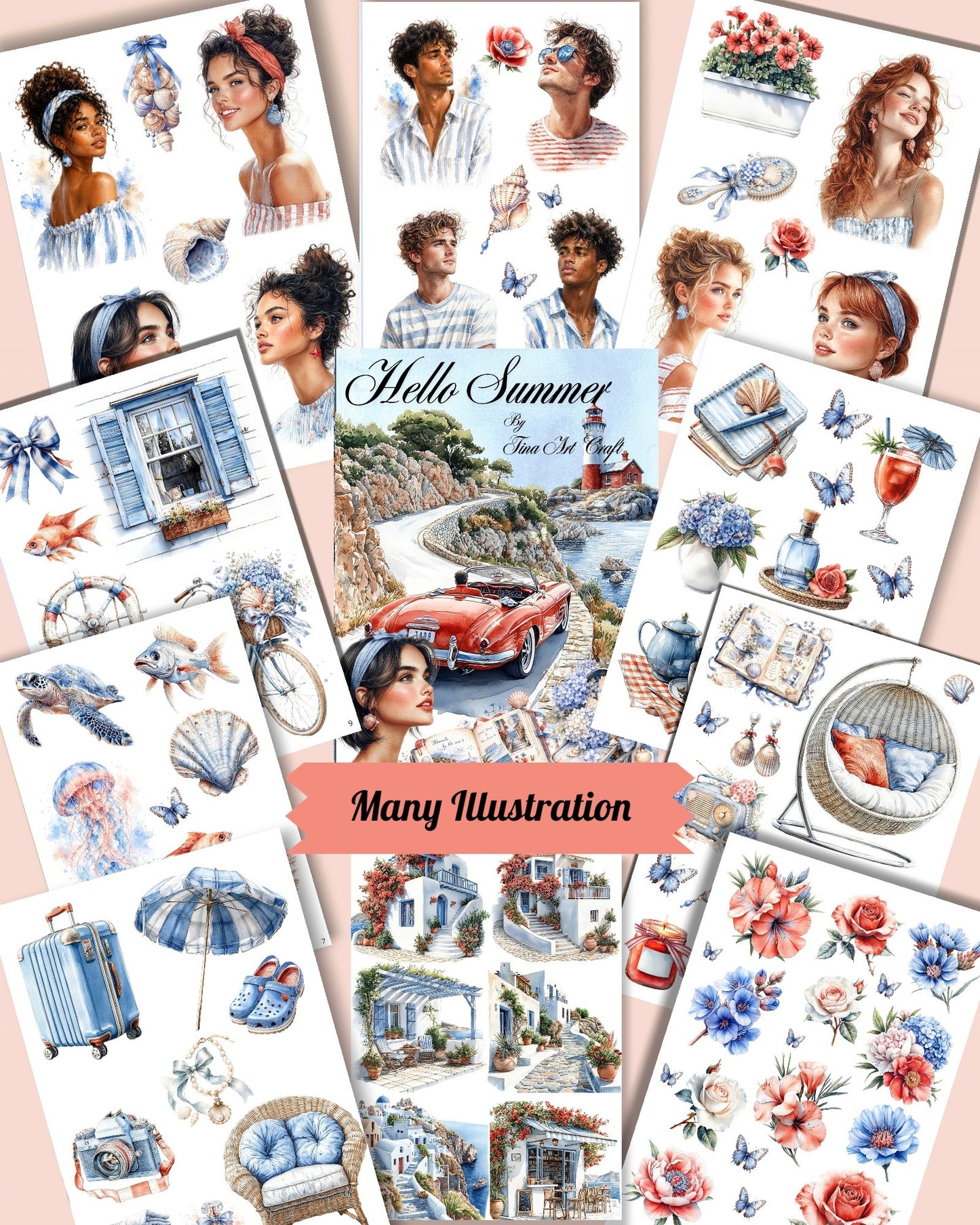 Hello Summer – 20 Pages of Coastal Beauty, Mediterranean Charm & Seaside Dreams for Journaling, Scrapbooking, Crafts & HandArts