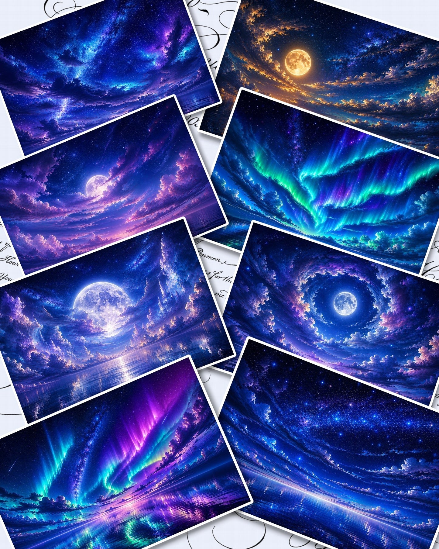 Set of big night sky Stickers of beautiful  silent natural views for journaling , scrapbooking, Crafts, HandArts.