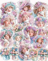 Lot de 17 stickers Rococo ladies with rabbits for journaling| Scrapbooking | Crafts| Hand Arts •