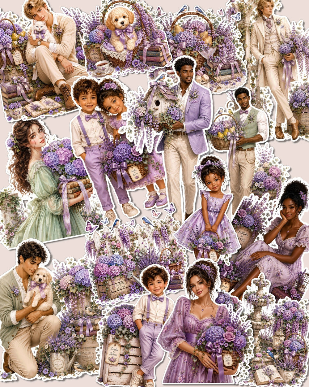 Lot de 17 secret lavender garden stickers for journaling| Scrapbooking | Crafts| Hand Arts •