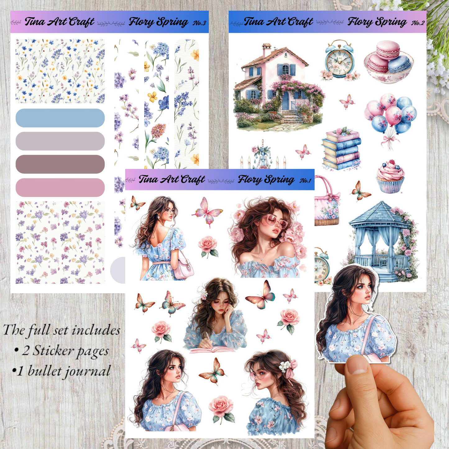 Flory Spring – 3 Sheets of Whimsical Floral Beauty for journaling, Scrapbooking, Crafts, HandArts.