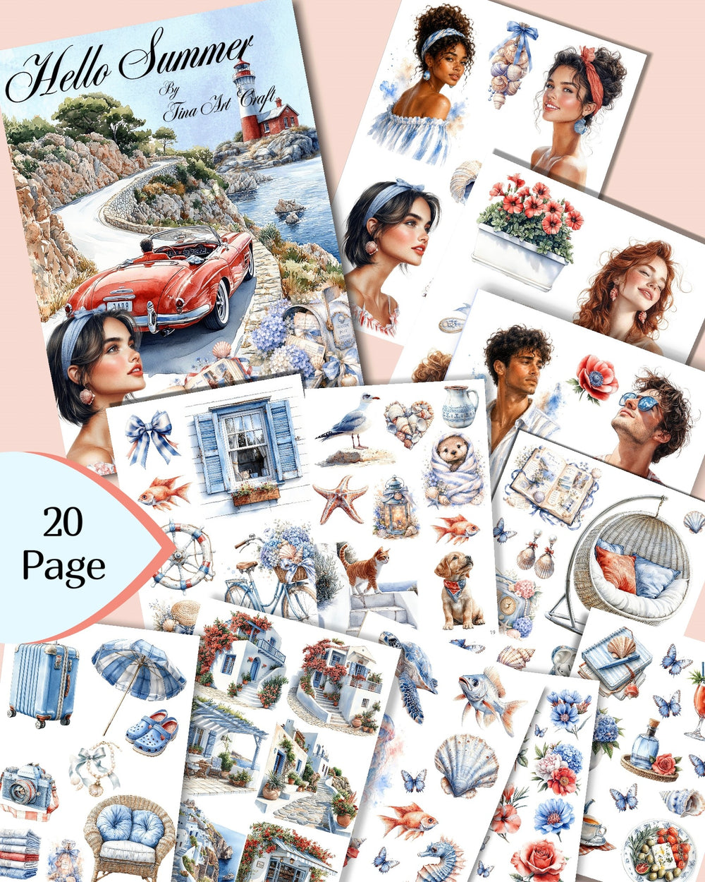 Hello Summer – 20 Pages of Coastal Beauty, Mediterranean Charm & Seaside Dreams for Journaling, Scrapbooking, Crafts & HandArts