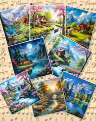 Set of photos Stickers of spring calm natural views for journaling , scrapbooking, Crafts, HandArts.