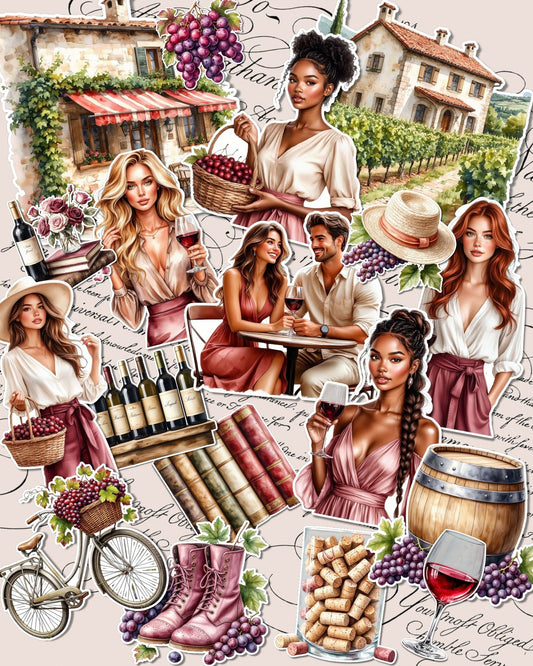 Lot de 17 Vintage Wine Country Stickers | Journaling, Scrapbooking, Planner Decor, Crafts & Hand Arts