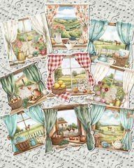 Set of 9 spring village window for journaling, scrapbooking, Crafts, Hand Arts.