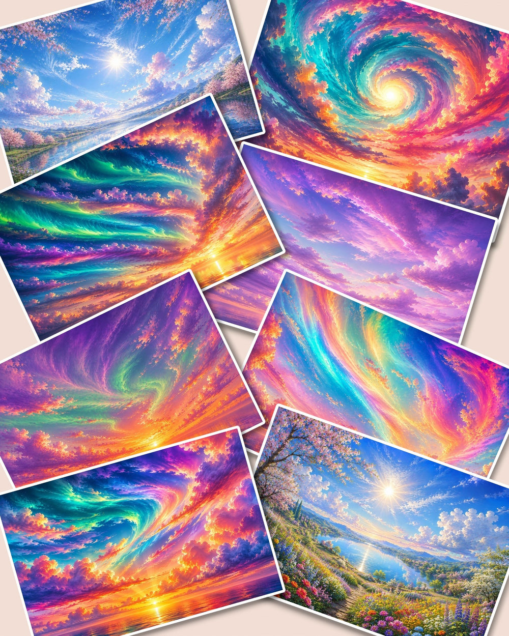 Set of fairy sky Stickers of beautiful  silent natural views for journaling , scrapbooking, Crafts, HandArts.