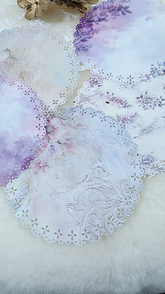5 Vintage Floral Lace Die Cut Papers 15 cm Round Journal Scrapbooking Ephemera Set Random Colors For Journaling, Scrapbooking and HandArts
