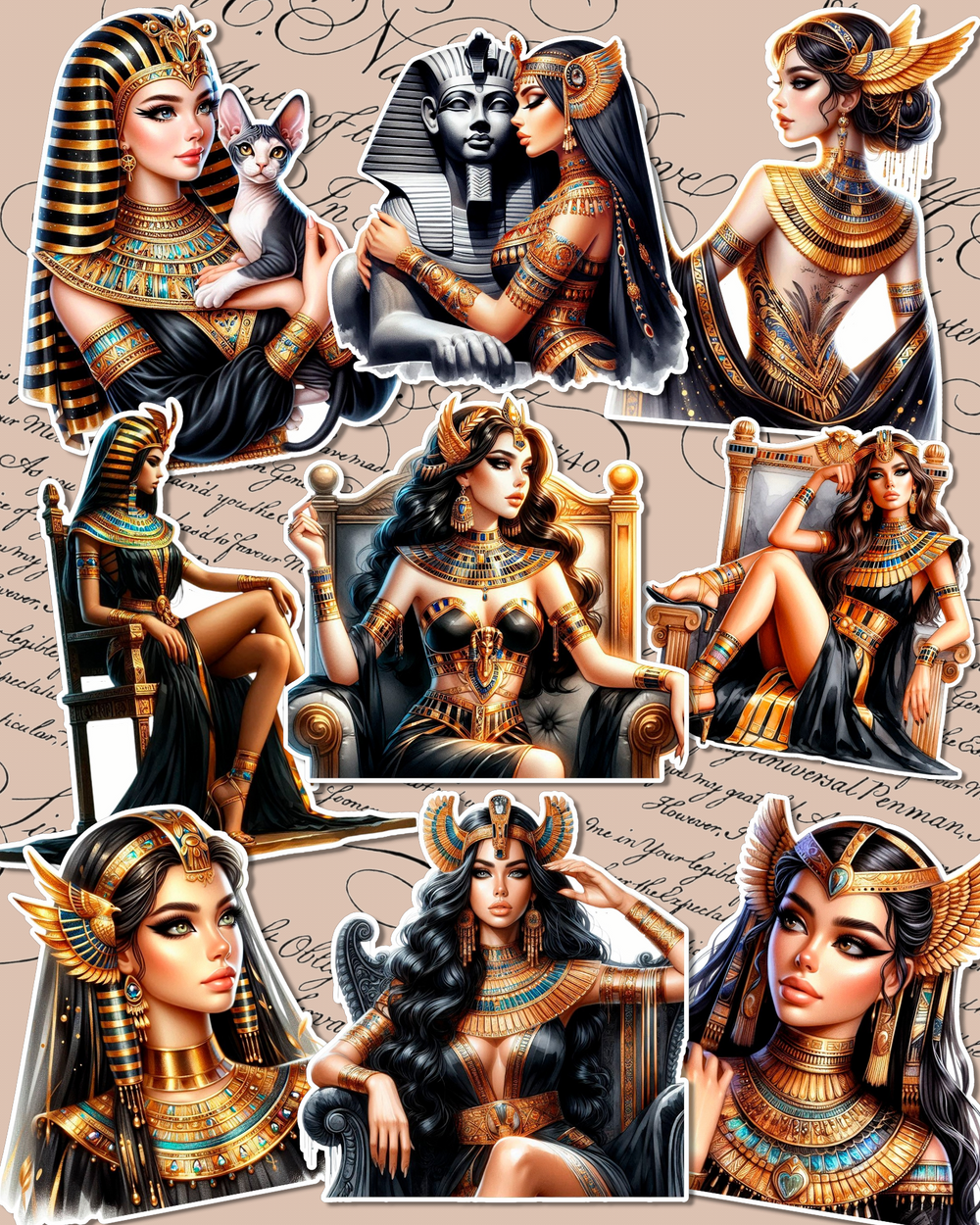 Serie 2 Egyptian Pharaoh Queen Sticker Pack | Cleopatra Collection stickers for Journaling, scrapbooking, Crafts, HandArts