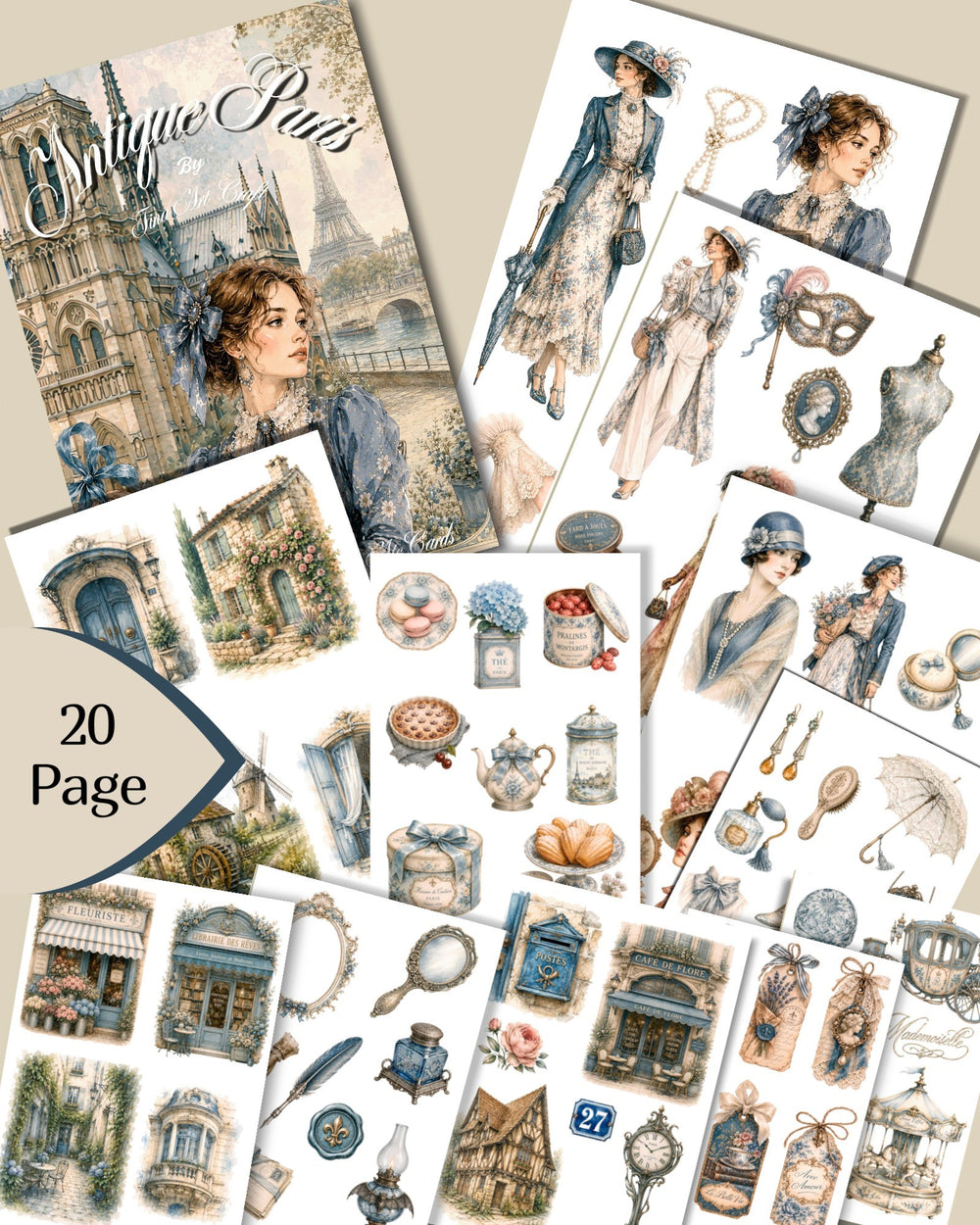Antique Paris – 20 Pages of Vintage Elegance, Parisian Romance & Timeless Charm for Journaling, Scrapbooking, Crafts & HandArts
