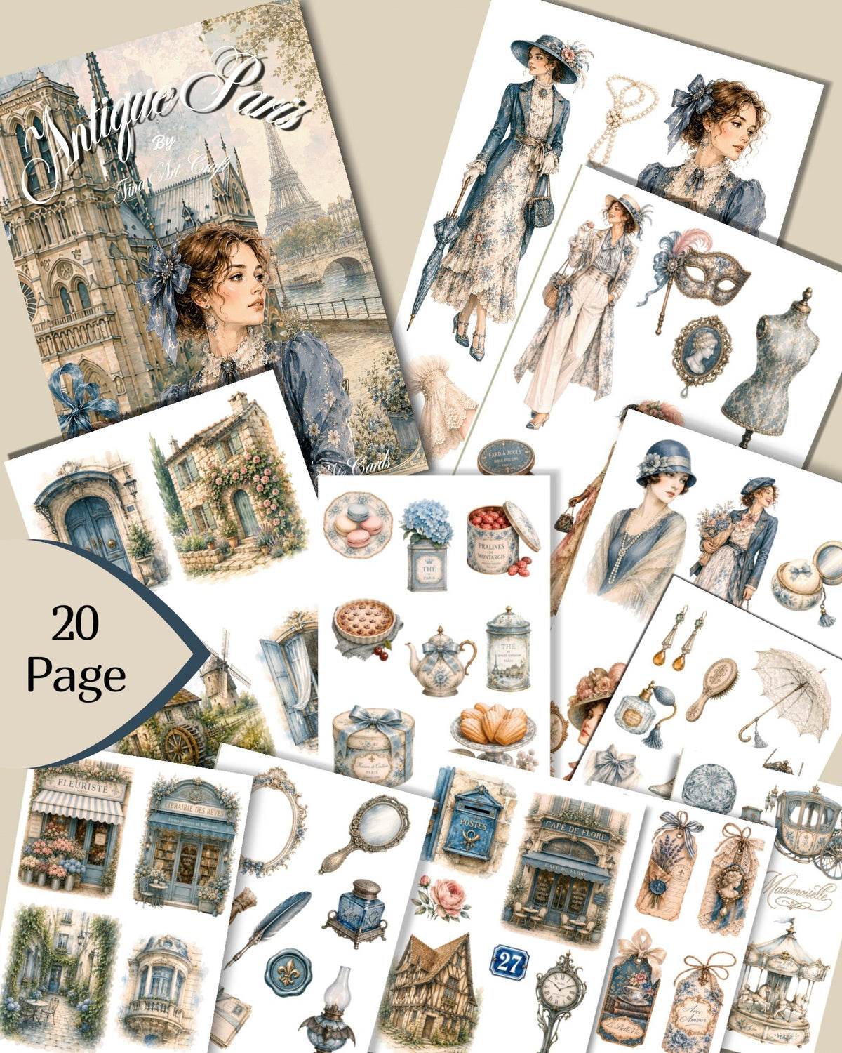 Antique Paris – 20 Pages of Vintage Elegance, Parisian Romance & Timeless Charm for Journaling, Scrapbooking, Crafts & HandArts
