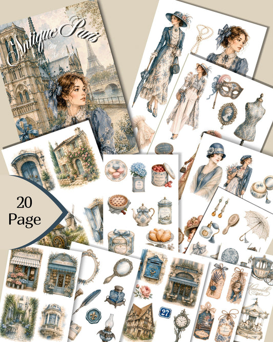 Antique Paris – 20 Pages of Vintage Elegance, Parisian Romance & Timeless Charm for Journaling, Scrapbooking, Crafts & HandArts