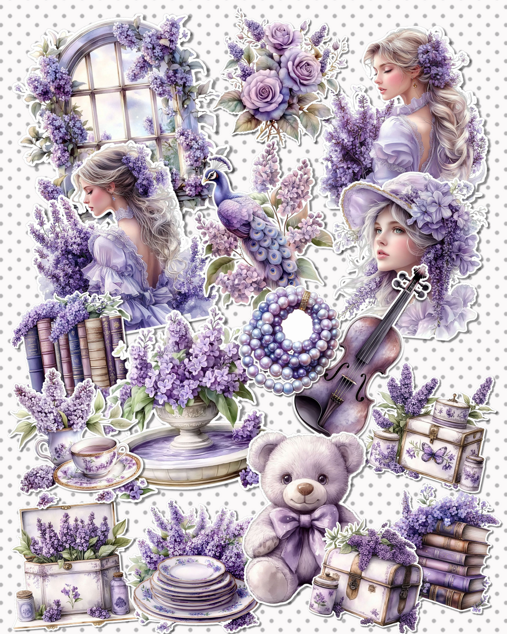 Lot de 17 stickers Elegant Lavender Dreams for journaling| Scrapbooking | Crafts| Hand Arts •