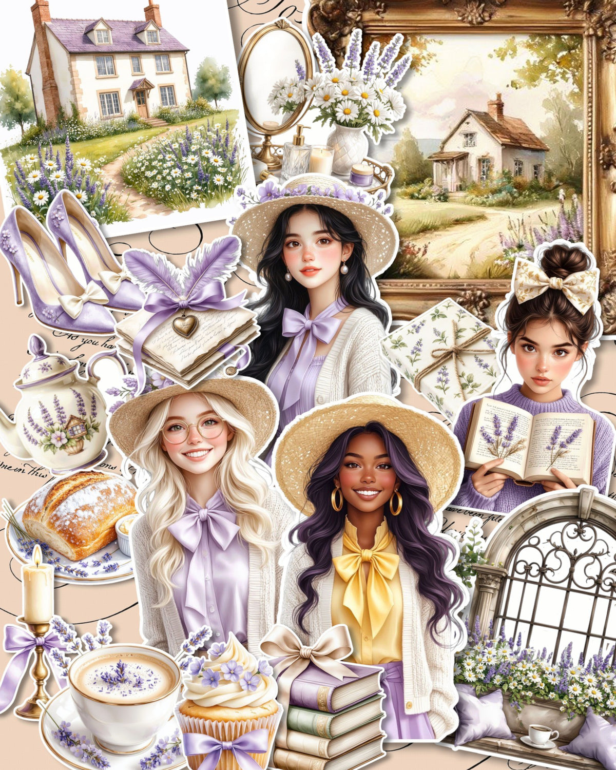 Lot de 17 Lavender Cottage Dreams stickers for journaling| Scrapbooking | Crafts| planners •